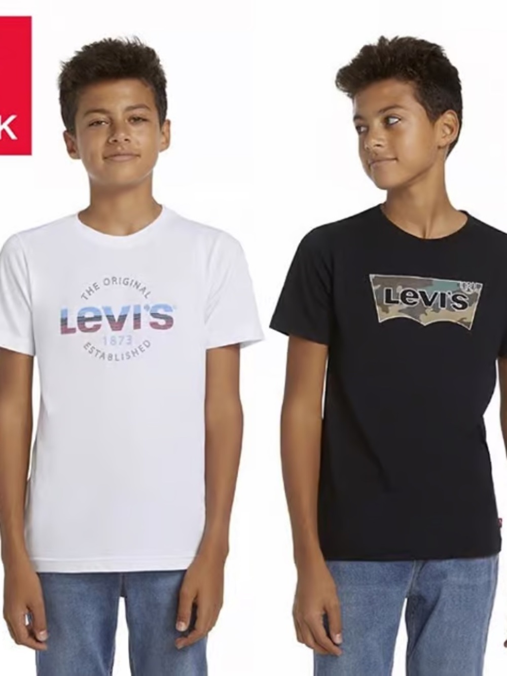 NEW Levis Youth 2-pack Tee, Black/White boy Size XL (18-20)